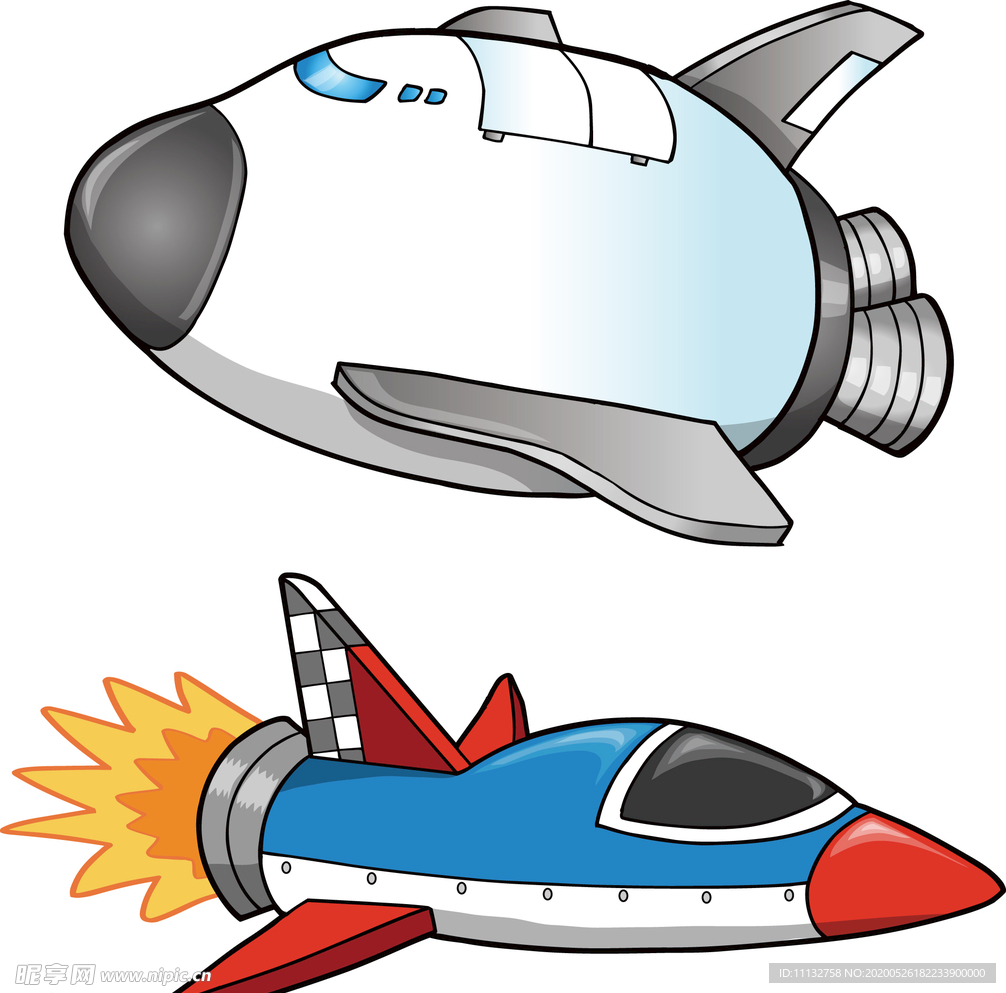 卡通飞船飞机太空宇宙火箭元素