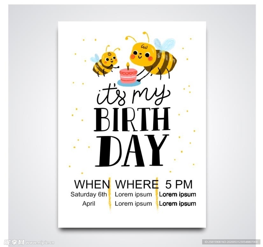 生日派对卡通蜜蜂传单