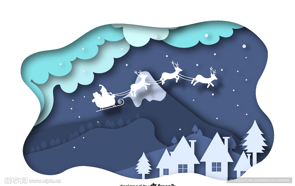 创意雪夜圣诞 雪橇剪贴画