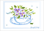茶杯中的紫色花水彩画