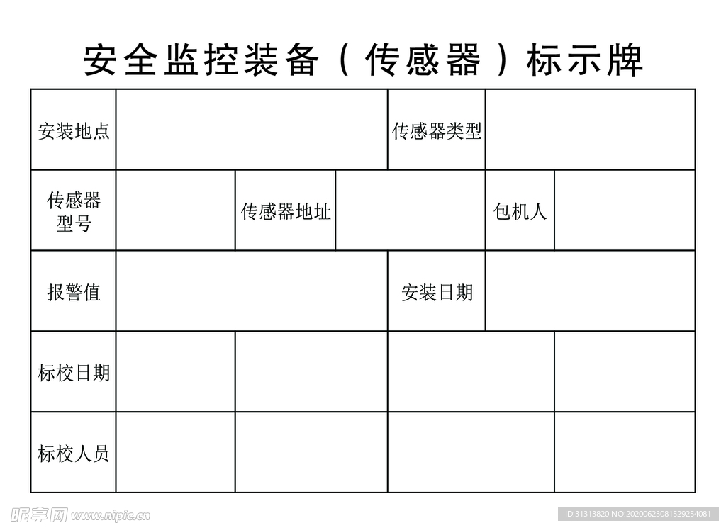 安全監(jiān)控裝備傳感器標示牌