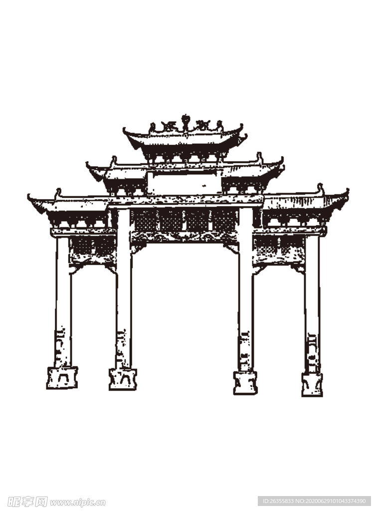 石牌坊手繪素材(各種軟件可開)