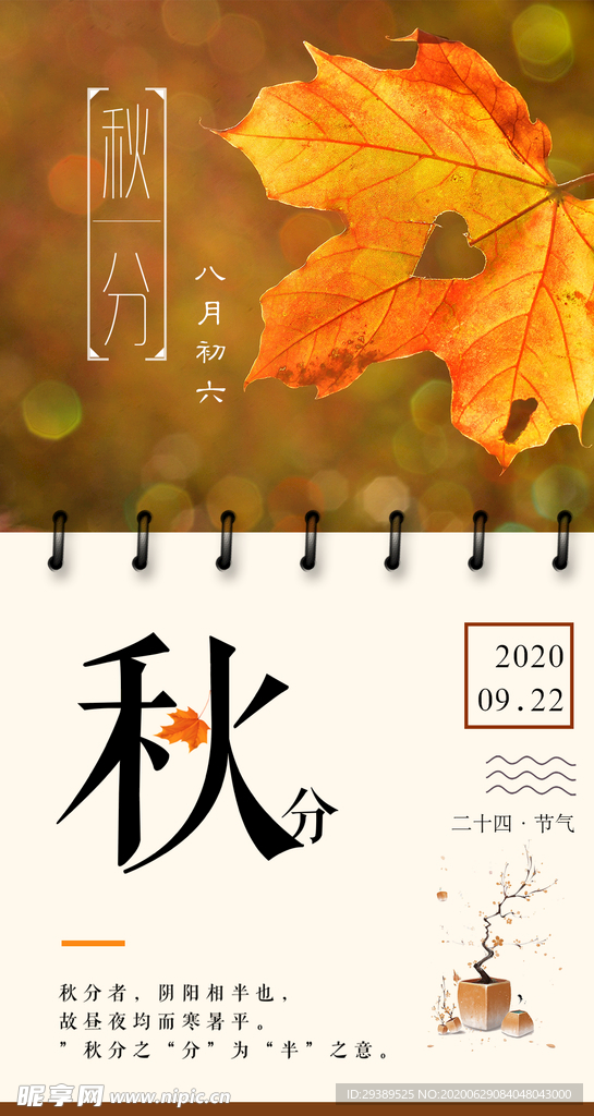 清新文藝二十四節氣秋分傳統海報
