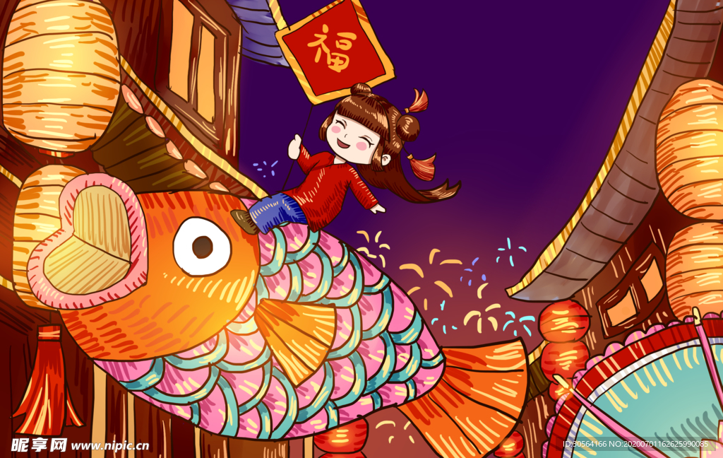 新年國風傳統(tǒng)插畫卡通背景素材
