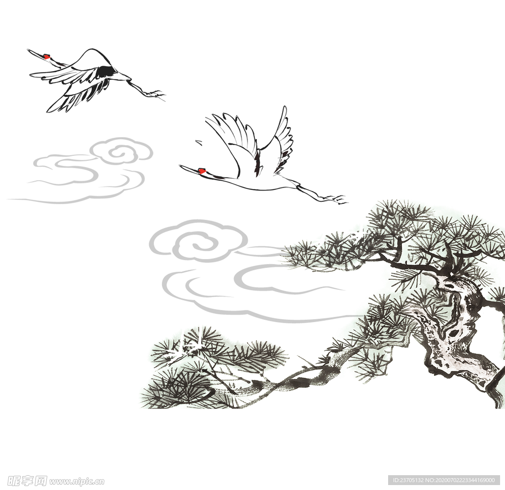 仙鶴 迎客松 祥云