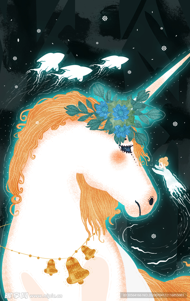 獨(dú)角獸夢(mèng)幻人物少女國風(fēng)插畫背景