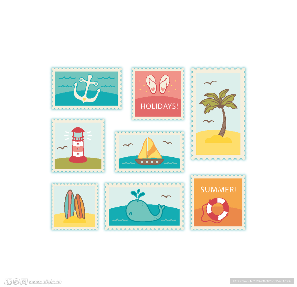 海洋元素邮票素材