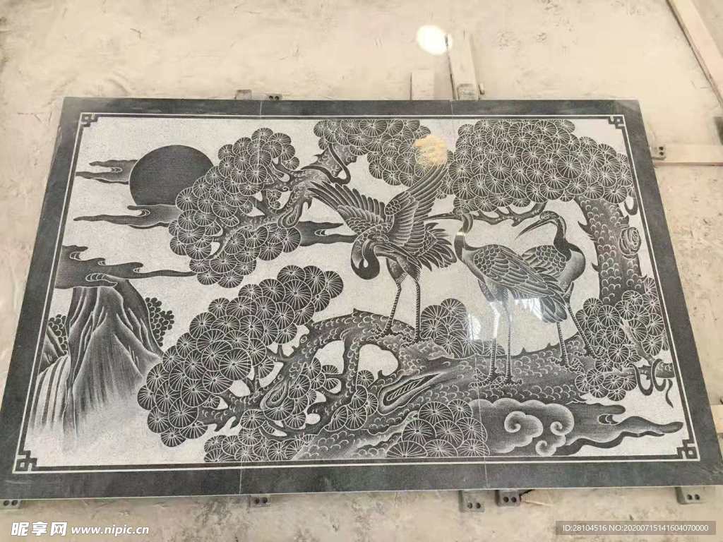 松鶴線雕影雕
