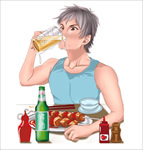 卡通喝啤酒男孩