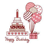 手绘粉色系生日蛋糕和气球
