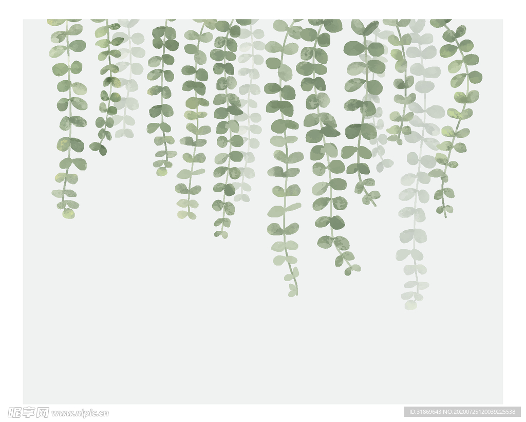 手绘素描植物叶子矢量背景墙图片