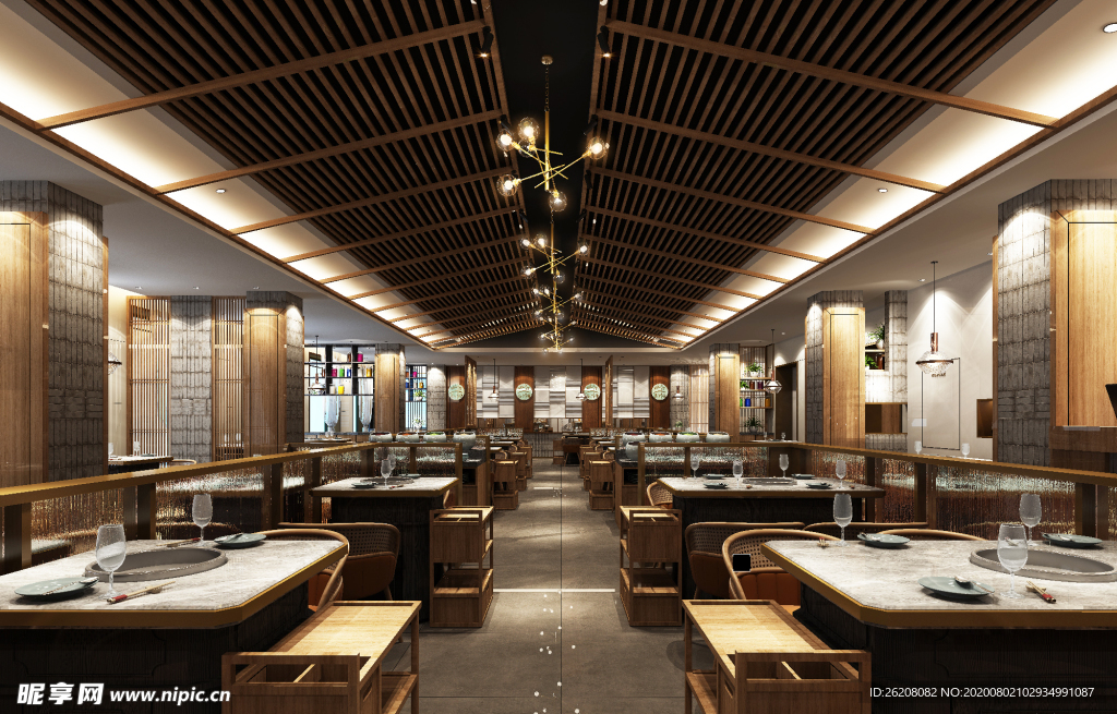 新中式餐饮空间大厅设计