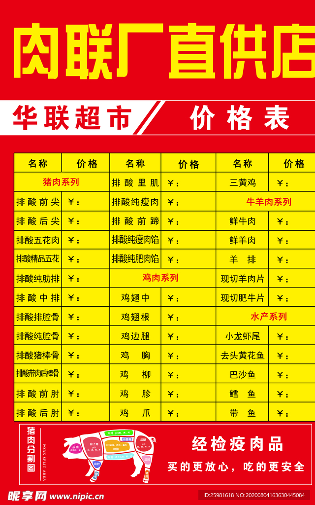 超市价格表