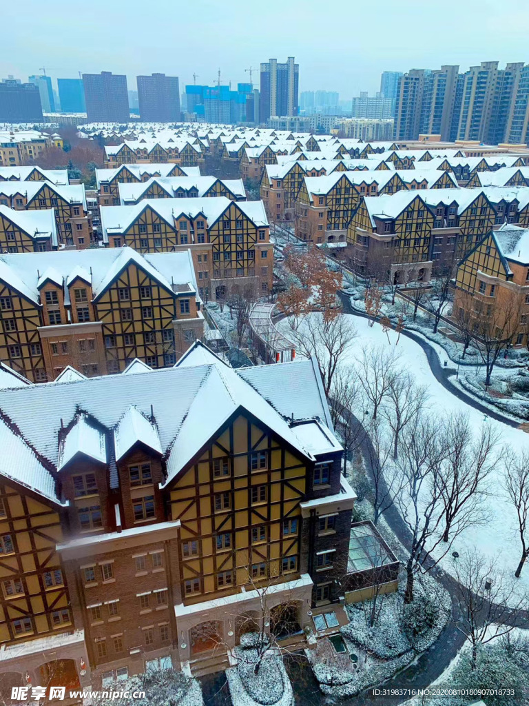 大雪中的別墅區(qū)