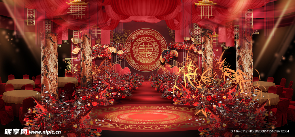 紅色大氣中式婚禮效果圖