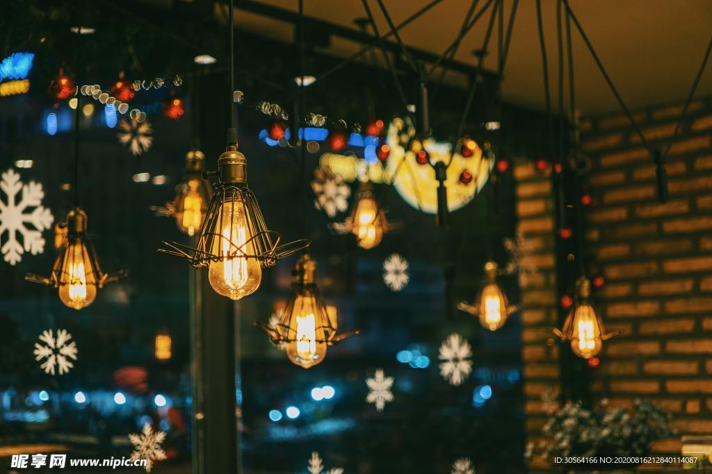 冬季燈火小店溫馨背景素材