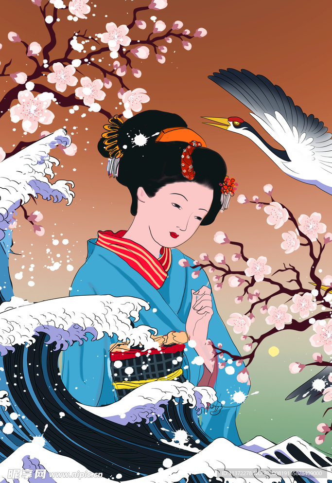 日系手绘女人插画图片