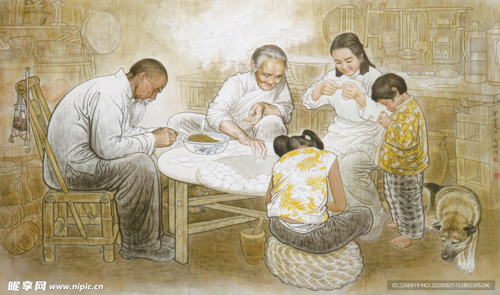 捏扁食图 传统 包饺子 孩童