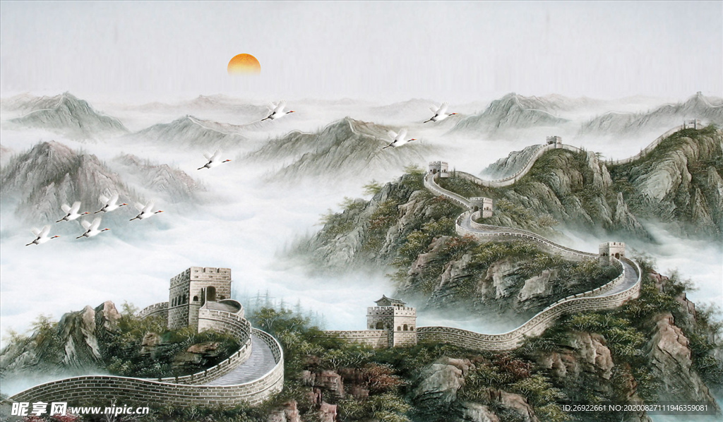 山水畫 長城 中式背景墻