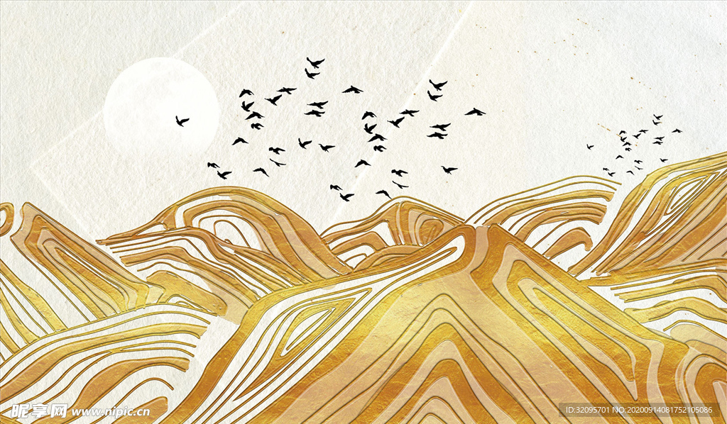 飞鸟抽象山水画