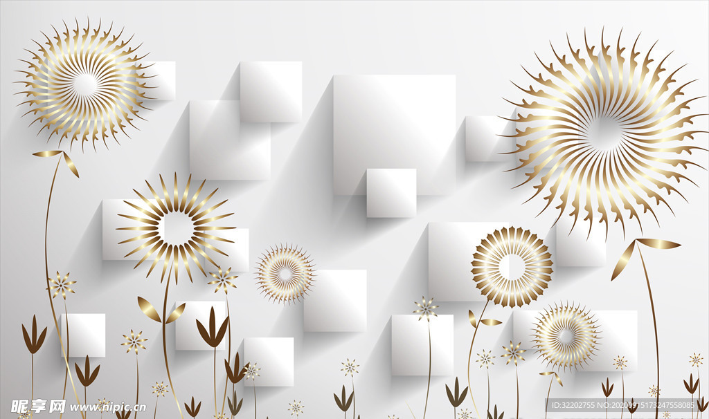 现代简约3D立体方块抽象花朵背