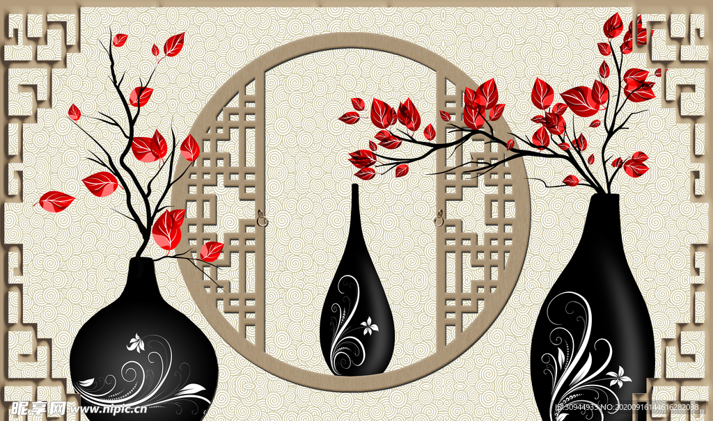 中式花瓶背景墙