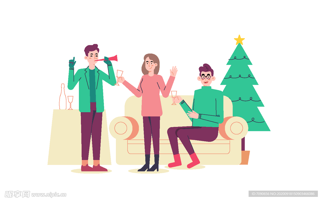 家庭圣诞插画