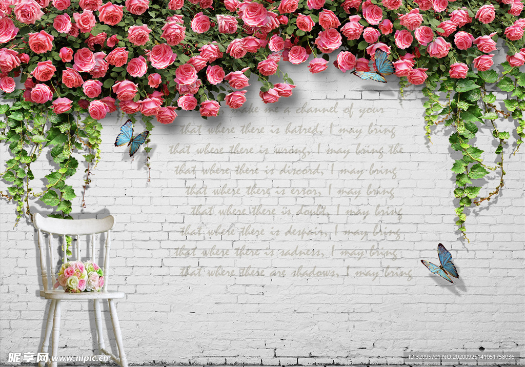 花藤 玫瑰 砖墙 欧式背景墙
