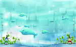 卡通海洋海豚蓝色背景图片