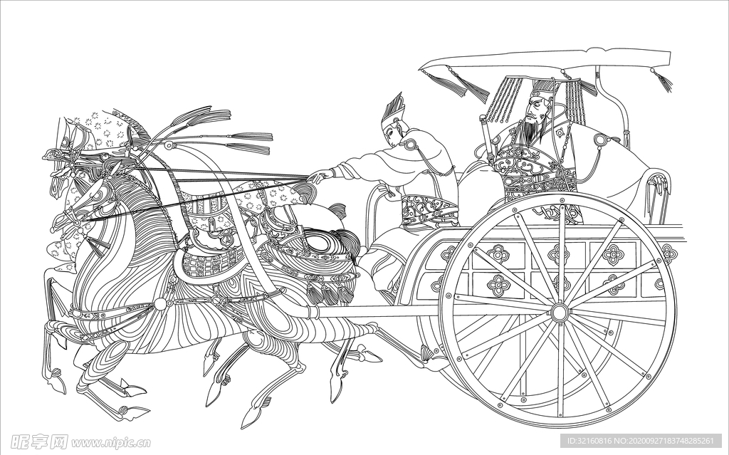 精細(xì)白描馬車人物