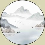 新中式意境山水圆形装饰画