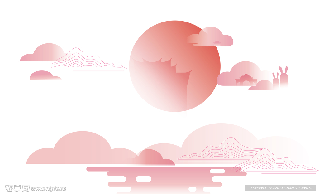 祥云中秋月亮月兔