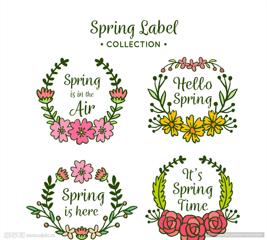 手绘春季花卉标签