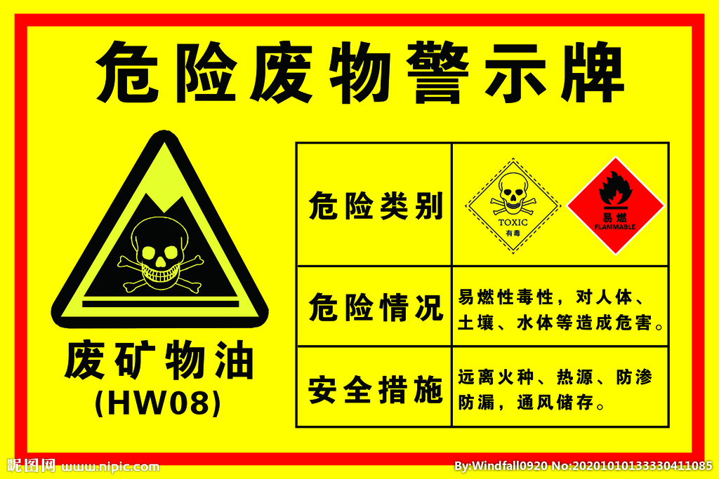 危险废物警示牌 废矿物油