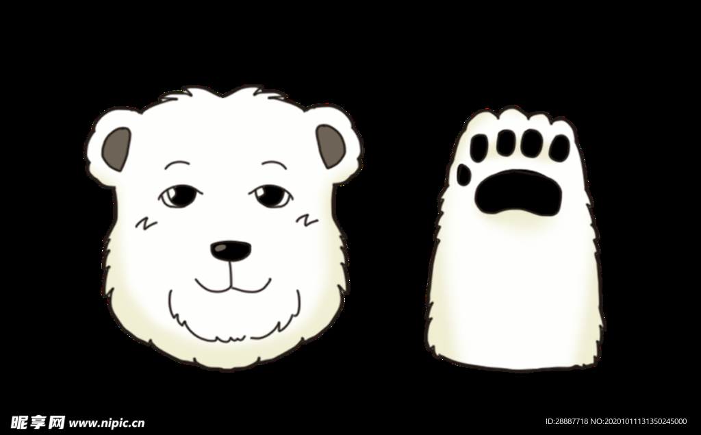 北极熊熊头熊掌手绘素材