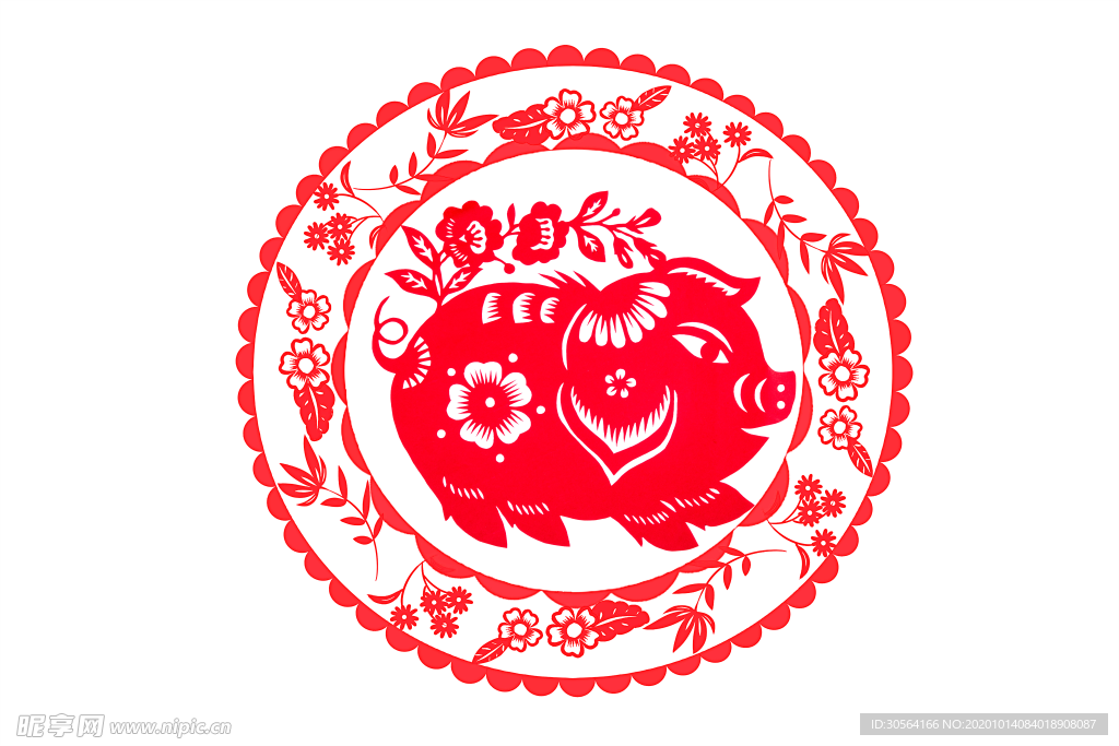 豬年剪紙紅色復古海報素材