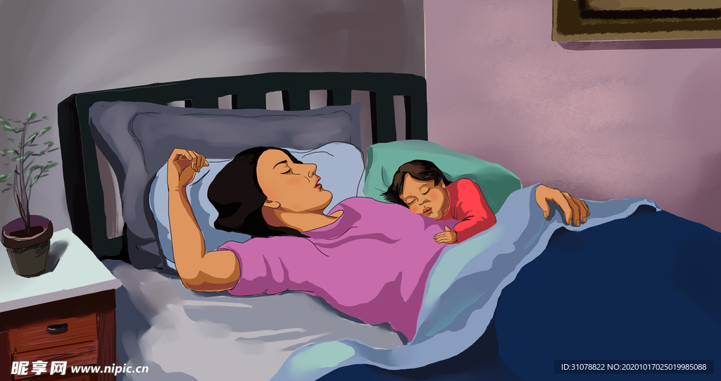 母亲和孩子睡觉