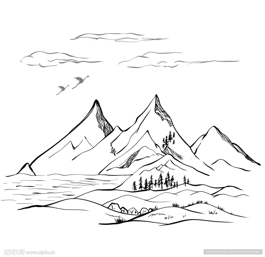 黑色線條山水畫(huà)