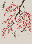 中式手绘梅花装饰画