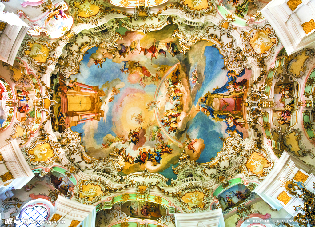 欧洲古典天花油画吊顶装饰图