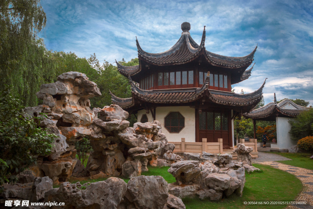 公園涼亭傳統(tǒng)復(fù)古背景海報素材