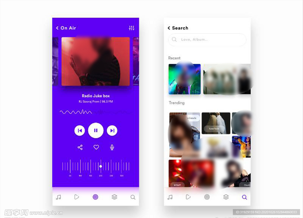 xd音乐紫色UI设计搜索页播放