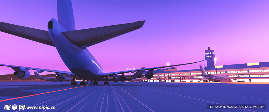 飛機夜景燈光機場背景