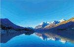 蓝色天空雪山湖泊矢量版油画