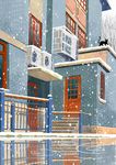 雪中建筑插画