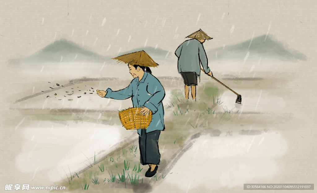 谷雨传统节日插画卡通背景素材