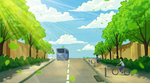 蓝天绿色公路插画卡通背景素材