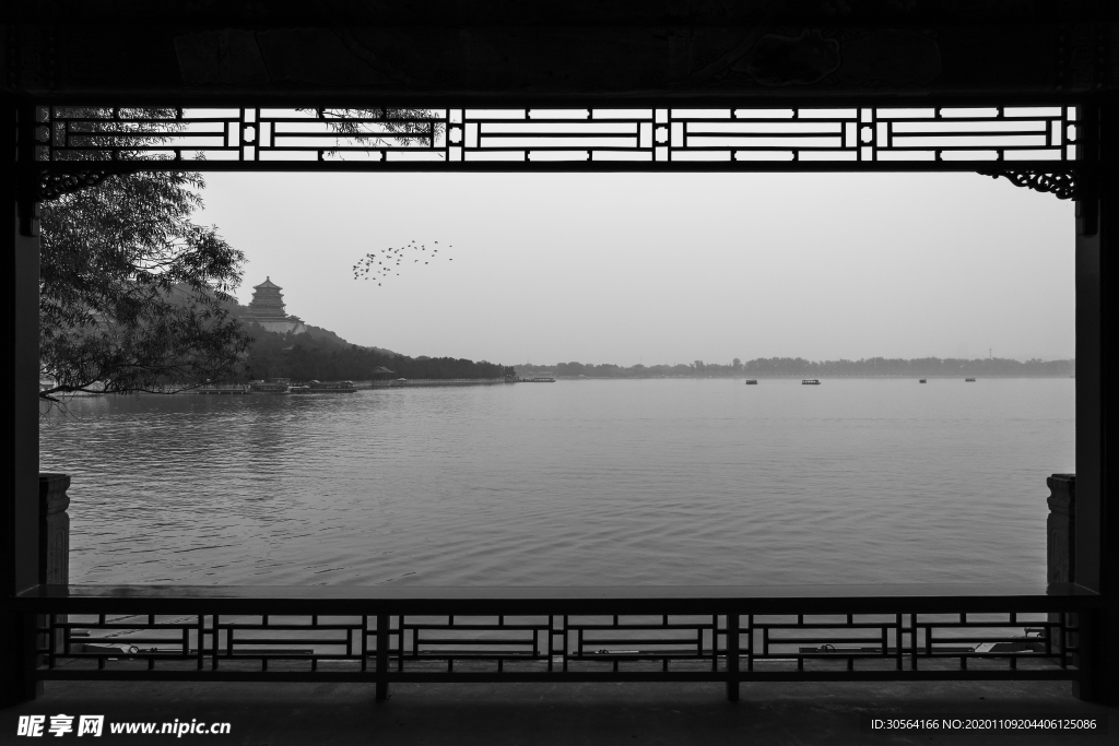 城市公園湖面簡約背景海報素材
