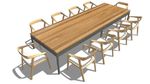木制餐桌10座 SU模型