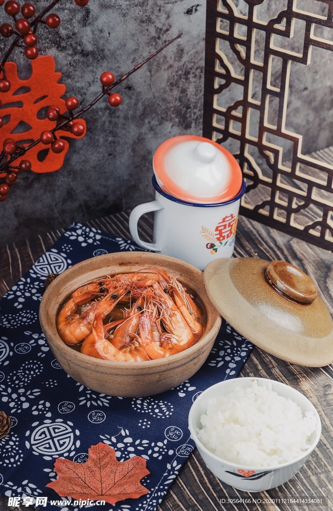 油燜大蝦美食食材背景海報素材